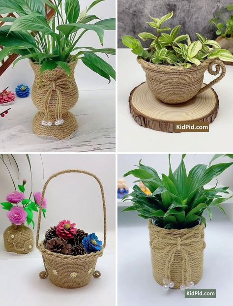 DIY Jute Craft Decoration Ideas | vase, craft | Simple Jute Flower Vase Craft Ideas | By Activities For Kids | Facebook Jute Vase Diy, Vase Craft Ideas, Jute Vase, Craft Decoration Ideas, Flower Vase Crafts, Jute Flowers, Jute Craft, Cut The Ropes, Jute Crafts