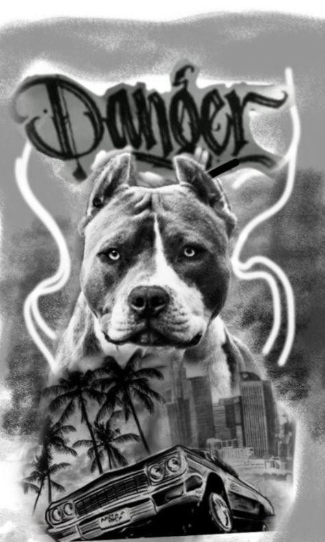 Pitbull Art Drawing, Blondie Tattoo, Pit Bull Tattoo, Los Angeles Tattoo, Pitbull Tattoo, Pitbull Art, Chicano Style Tattoo, Chicano Tattoos, Lowrider Art