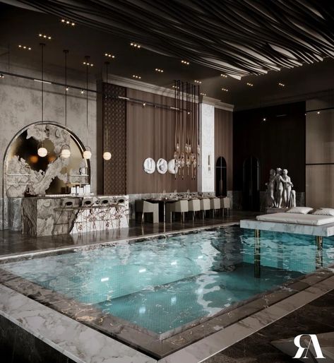 Marble Swimming Pool, Luxury Indoor Swimming Pool, Wallpaper Dubai, Marble Wallpapers, Indoor Swimming Pool Design, Indoor Swimming Pool, Chic Wallpaper, Stone Wallpaper, Luxury Pools