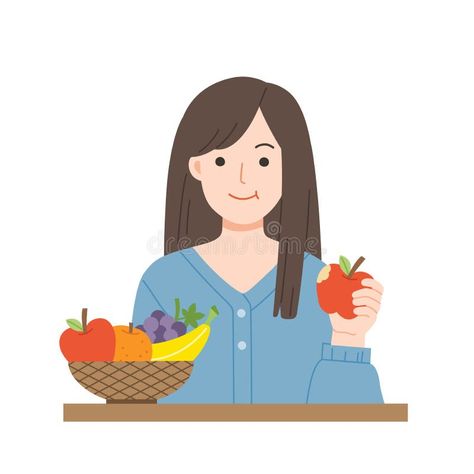 Young women eating fresh fruit. Healthy foods with benefits. vector illustration Illustration Of Healthy Lifestyle, Eat Healthy Food Illustration, Women Eating, Eating Fresh, Girl Eating, Abstract Animal Art, Concept Illustration, Food Concept, Happy Friends