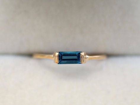 Blue Baguette Ring, London Topaz Ring, Baguette Band, London Topaz, Gemstone Stacking Ring, Ring Baguette, Tanzanite Diamond Ring, Rosecut Diamond Ring, Baguette Ring