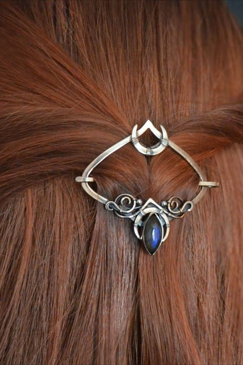 Hair pin, hair clip, barrete with stick, fibula barrette handmade, barrettes hair clip, blue labradorite jewelry, Cosplay fantasy jewelry, crescent moon accessories, elven jewelry, Fairy fantasy art jewelry, shawl brooch, Hair accessories, hair decoration, hair piece, hair pin, hairclip, hairpin, hairstyle, hippie wedding, jewelry for curly hair, metal, silver barrettes, silver jewelry, vintage hair clips, vintage style, wire wrap jewelry, wire wrapped jewelry, witch jewelry, witchcraft jewelry Hairpin Hairstyle, Moon Accessories, Hair Brooch, Elven Jewelry, Wire Wrapped Jewelry Diy, Vintage Hair Clips, Fantasy Hair, Witch Jewelry, Hair Slide