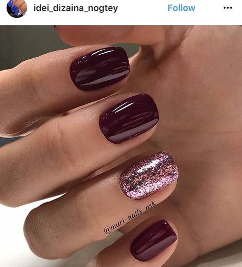 Burgundy Nail Designs, Dark Nail Designs, Short Nail Manicure, Wine Nails, Nails 2018, Fall Gel Nails, New Nail Designs, Gold Nail, Her Nails