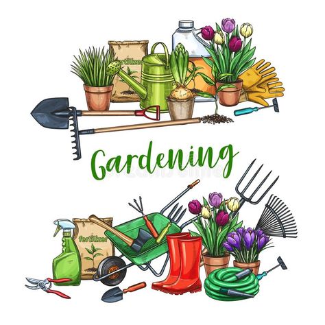 Gardening banner with tools. Gardening banner. Garden tools, potted flowers and #Sponsored , #sponsored, #Ad, #banner, #flowers, #potted, #Gardening Tools Clipart, Garden Clipart, Whimsical Art Paintings, Ad Banner, Potted Flowers, Sketch Style, Spring Art, Gardening Tools, Free Clip Art