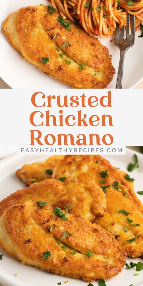 If you're looking for Cheesecake Factory Copycat recipes you HAVE to try this easy Crusted Chicken Romano recipe! It's made with simple chicken cutlets, meaning it cooks quickly and has a beautiful outer crust and perfectly cooked inside. This easy dinner idea is perfect for weeknights, or having a copycat restaurant dinner at home. If you're looking for new ways to cook chicken breasts, you have to try this easy Cheesecake Factory recipe. Truffle Honey Chicken, Chicken Romano Recipe, Crusted Chicken Romano, Chicken Romano, Chicken Breast Cutlets, Truffle Honey, Cheesecake Factory Copycat, Crispy Chicken Recipes, Chicken Breast Cutlet