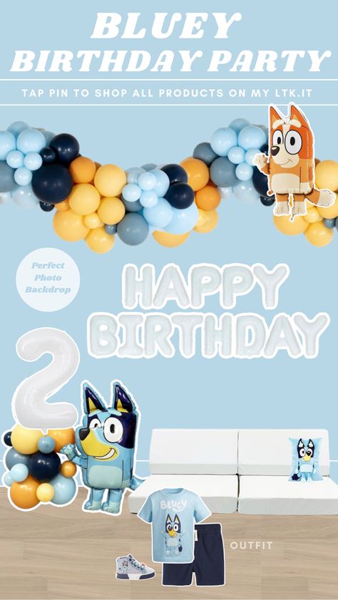 The perfect backdrop for your littles ones Bluey themed Birthday party. #bluey #birthdayparty #blueythemedbirthday #boysbirthday #toddlerbirthday Bluey Birthday Backdrop, Bluey Balloon Garland, Boy Birthday Ideas, Bluey Themed Birthday Party, Bluey Birthday Party, 5 Birthday, Bluey Birthday, Perfect Birthday Party, Happy 2nd Birthday