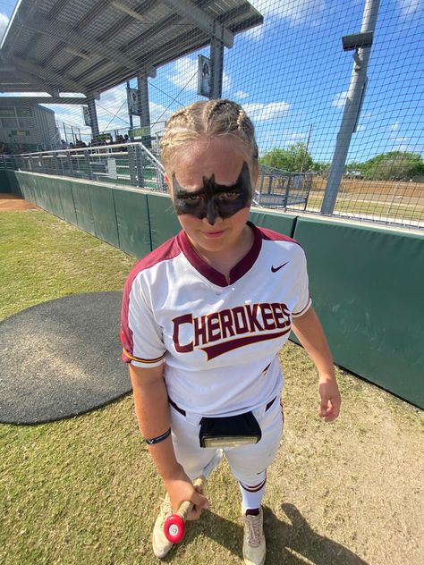 Fun Eye Black Softball, Eyeblack Ideas For Baseball, Cool Eye Black Designs For Softball, Batman Eyeblack Softball, Eye Black Lacrosse, Eye Black Inspo Sports, Cross Eye Black Softball, Cute Softball Eyeblack, Eyeblack Designs Softball