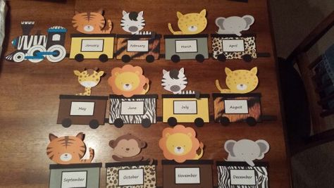 My new birthday train :-) Animal Theme Board Decoration, Animal Birthday Board Classroom, Zoo Theme Door Decoration, Jungle Theme Birthday Wall For Classroom, Jungle Theme Notice Board, Preschool Birthday Board, Jungle Theme Classroom Decorations, Preschool Birthday, Birthday Chart