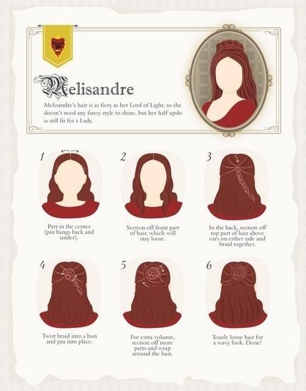 Melisandre - 5 Elaborate "Game Of Thrones" Hairstyles You Can Do At Home Melisandre Hair, Melissandre Game Of Thrones, Dessin Game Of Thrones, Braid Crown Tutorial, Game Of Thrones Party, Game Of Thrones Costumes, Medieval Hairstyles, Work Hair, Got Game Of Thrones