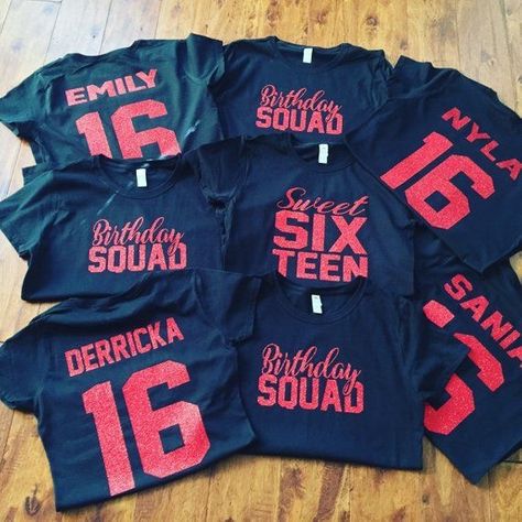 Group Birthday Shirts, Sweet 16 Sleepover, Sweet 16 Shirts, 6 Friends, Birthday Outfit For Teens, Sweet 16 Outfits, Birthday Behavior, Sweet 16 Party Decorations, 21st Birthday Shirts