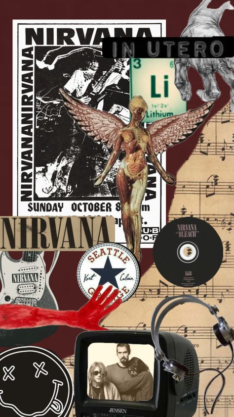 Kurt Cobain Art, Rock Collage, Nirvana Wallpaper, Nirvana Girl, Nirvana Poster, Music Grunge, Nirvana Music, 90s Art, Rock Aesthetic