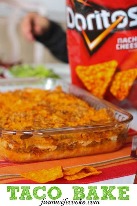 Taco Bake With Doritos, Taco Bake With Crescent Rolls, Dorito Taco Bake, Crescent Roll Taco Bake, Taco Dishes, Baked Tacos Recipe, Crescent Bake, Hotdish Recipes, Dorito Casserole