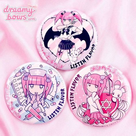 Menhera Fashion, Listen Flavor, Yumi Kawaii, Menhera Kei, Japanese Kawaii Fashion, Cute Badges, Casual Kawaii, Kawaii Pastel Goth, Kei Visual