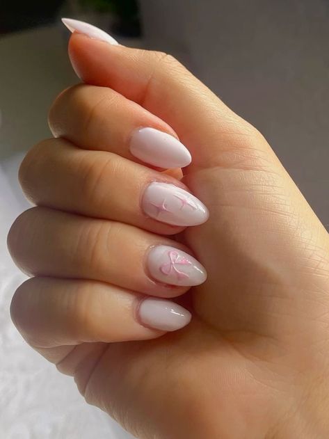 White Almond Nails, Gel X Nail, Teen Nails, Bunny Nails, Cute Simple Nails, Nail Time, Simple Gel Nails, Summery Nails, Girly Acrylic Nails