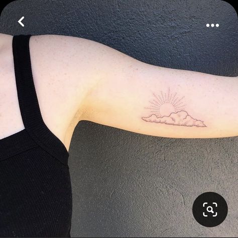 Heaven Inspired Tattoos, Sun And Sky Tattoo, Cloud Tattoo Design Drawings, Simple Cloud Tattoo, Sunrise And Sunset Tattoo, Heavens Tattoo, Sun And Clouds Tattoo, Tangerine Tattoo, Cloud Tattoo Design