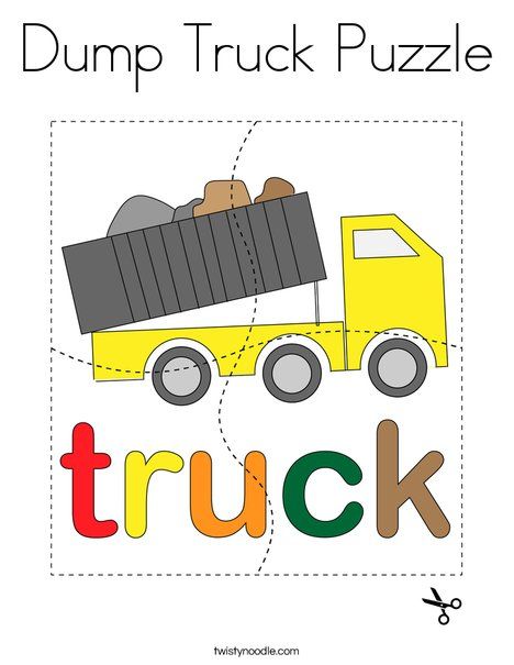 Dump Truck Puzzle Coloring Page - Twisty Noodle Rbt Tools, Puzzle Printable, Twisty Noodle, Holiday Lettering, Truck Coloring Pages, Printable Puzzles, Math Printables, Orange Dots, Printable Books