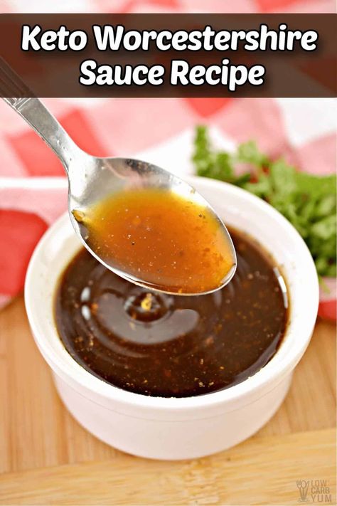 This keto Worcestershire sauce recipe can be made with ingredients you already have on-hand. It tastes just like the stuff you buy at the store but without the added sugar! Worcestershire Sauce Recipes, Ketosis Diet Recipes, Spicy Drinks, Keto Sauces, Ketogenic Diet Food List, Low Carb Sweeteners, Low Carb Sauces, No Carb Recipes, Homemade Sauce