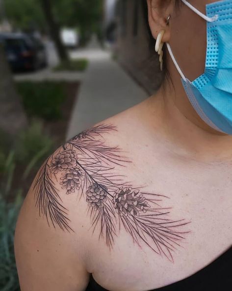 Forest Mandala Tattoo, Forest Shoulder Tattoo For Women, Winter Owl Tattoo, Anatomy Nature Tattoo, Tattoos Nature Earthy, Winter Sleeve Tattoo, Shoulder Nature Tattoo, Winter Tattoo Ideas Nature, Winter Floral Tattoo