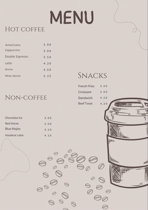 Simple Coffee Menu Ideas, Coffee Shop Menu Card, Coffee Truck Menu Board, Coffee Menu Design Ideas Layout, Cafe Menu Aesthetic, Cafe Menu Design Ideas, Coffee Menu Ideas, Menu For Coffee Shop, Coffee Menu Design Ideas