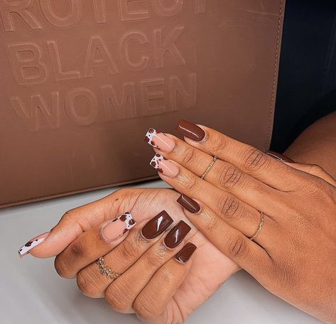 Beige French Tip, Beige French Tip Nails, Brown And White Nails, Brown Acrylic Nails, Brown Acrylic, French Acrylic Nails, Tip Nails, Brown And Beige, Coffin Nails Designs