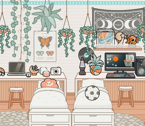 Toca Boca Bedroom For 2, Twins Bedroom Toca Boca, Toca Boca Triplets Room, Toca World Twins Room, Playroom Toca Boca, Twin Toca Boca Room Ideas, Toca Boca Room For Twins, Toca Boca Room Ideas For Twins, Toca Boca Kids Room Ideas Twins