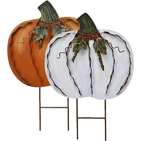 Rustic Pumpkin Decor, Fall Yard Decor, Fall Lawn, Fall Harvest Decorations, Pumpkin Garden, Metal Pumpkins, Decorative Garden Stakes, Rustic Pumpkin, Pumpkin Sign