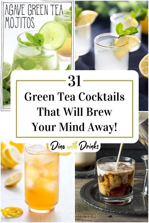 Collage of 4 green tea cocktails. Green Tea Cocktail, Cold Green Tea, Tea Cocktail Recipes, Drinking Green Tea, Lipton Green Tea, Matcha Green Tea Recipes, Green Tea Lemonade, Iced Tea Cocktails, Green Tea Drinks