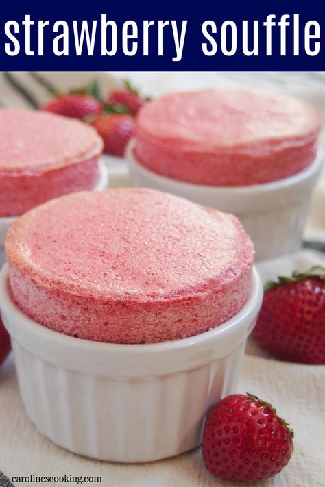 Strawberry souffle is packed with strawberry flavor with a light and luscious texture. They look impressive so make a great dessert to serve guests. Best of all, they're easier to make than you might think, with just a few ingredients, so be sure to try them soon. Strawberry Souffle Recipes, Strawberry Souffle, Easy Custard, German Food Authentic, Strawberry Things, Sweet Dumplings, Souffle Recipes, Corn Dishes, Corn Pudding