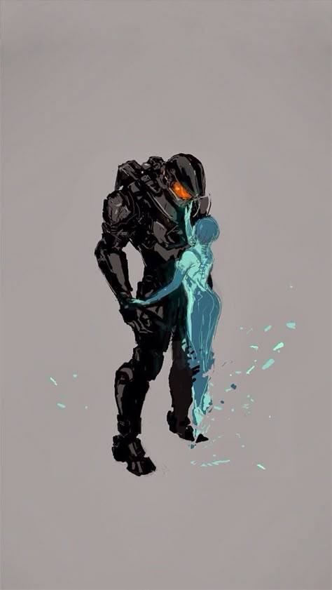 Cortana And Master Chief, Halo Tattoo Ideas Master Chief, Halo Master Chief Art, Halo Master Chief Wallpapers, Cortana Tattoo, Master Chief Tattoo, Master Chief Art, Halo Painting, Master Chief And Cortana