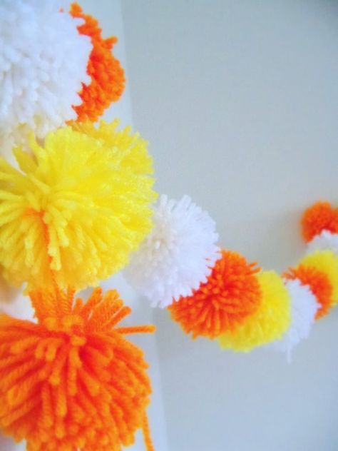 Candy Corn Yarn Pom Pom Garland | Halloween Decoration | Pompom Bunting | Pompom Garland | Candy Corn Decoration | Halloween Party Decor Pompom Garland, Candy Corn Decorations, Garland Halloween, Handmade Candy, Pom Garland, Pom Pom Crafts, Yarn Pom Pom, Decoration Halloween, Pom Pom Garland