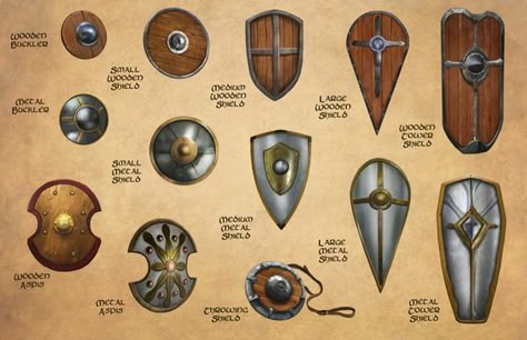 Accessorising Your Fantasy Warrior: Shields, Gauntlets, & Helms Types Of Shields, Shield Types, Dnd Shield, Shield Dnd, Shield Rpg, Fantasy Shields, Shield Fantasy, Fantasy Shield, Shield Warrior