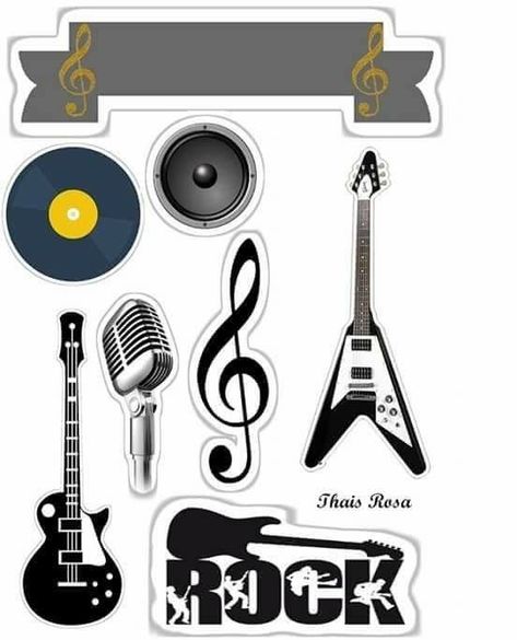 Music Birthday, Birthday Theme, Birthday Cake, Diy Photo, Bolo Musical C35 Mobile Legends Cupcake Topper Printable, Rock And Roll Birthday Party, Bolo Musical, Music Themed Cakes, Pop Art Party, 70s Party Theme, 30th Birthday Cake Topper, Guitar Cake, Rock Star Party