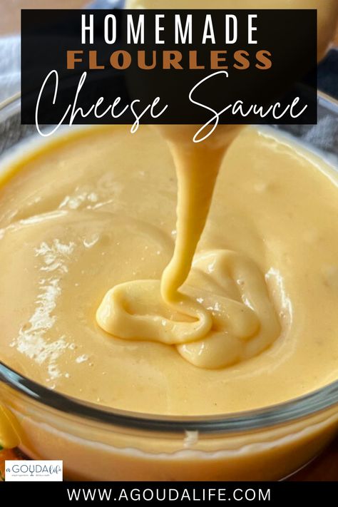 The best creamy homemade Cheese Sauce - gluten-free and NO Velveeta! Perfect for topping vegetables, dipping fries and making the ultimate nachos. #flourlesscheesesauce #bestcheesesauce #homemadecheesesauce #glutentfreecheesesauce #glutenfreerecipe #gfcheeseauce #gfnachocheesesauce #flourlessnachocheesesauce #agoudalife Gluten Free Dipping Sauces, Havarti Cheese Sauce, Gluten Free Cheese Sauce Recipe, Cheese Sauce Gluten Free, Healthy Cheese Sauce, Swiss Cheese Sauce, Gluten Free Cheese Sauce, Gluten Free Nachos, Velveeta Cheese Sauce