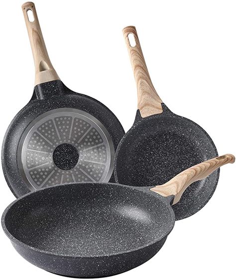 Amazon.com: Frying Pan Set Nonstick 3-Piece by Motase | Swiss Titanium Non-stick Coating | 100% PFOA and PTFE free Cookware | Stone Frying Pan Set 8 Inch, 9.5 Inch, 11 Inch: Kitchen & Dining Omelette Pan, Fry Pan Set, Aluminum Pans, Pan Set, Non Stick, Cookware Set, Grill Pan, Frying Pan, Frying