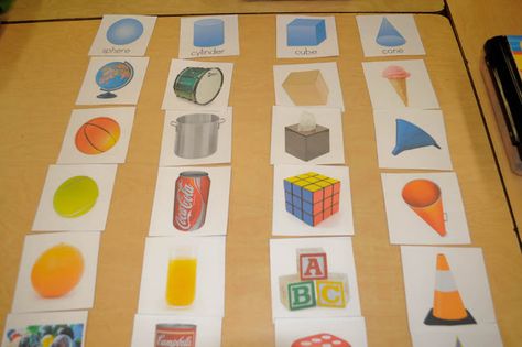 10 Activities for Describing 3D Shapes in Kindergarten (K.G.3) - These cards and posters make help you create your own activity or give your students real world objects to sort. Geometry Project, Shapes Kindergarten, Math Board, Behavior Charts, Teaching Shapes, Shape Sort, Shapes Preschool, Math School, 3d Figures