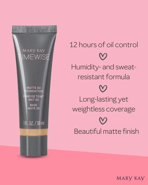 Formulated with the Age Minimize 3D® Complex, TimeWise® Matte 3D Foundation goes beyond seamless coverage – it delivers ageless beauty. The formula gives you a flawless, younger-looking complexion with foundation that feels weightless on skin and looks natural all day long Mary Kay Timewise Foundation, Mary Kay Liquid Foundation, 3d Liquid, Mary Kay Christmas, Mary Kay Inspiration, Mary Kay Foundation, Mary Kay Timewise Repair, Mary Kay Party, Mary Kay Skin Care