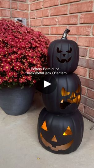 3.5K reactions · 223 shares | Pottery Barn dupe: stacked metal Jack O’lantern 🎃
(sold for $179) remake $25-30

The PB Stacked Jack-o-lanterns are adorable and that’s why they are sold out but also so pricey! Here’s how to get the look for less 🎃

I found these stacked Jack-o-lanterns @fivebelow for $5 (set of 3: includes 3 sizes Large medium small) 
What you need additionally: 
-black spray paint
-gold spray paint 
-painters tape
-battery-powered tea lights 

Start by painting the inside gold, once dry about 1 hr, tape the eyes and mouth cutouts from the inside using painters tape, spray paint outside in black, let dry for a few hours. 
Add tea lights when ready to use 🎃🧡
.
.
.
.
.
.
.
.
.
.
#diydecor #halloweendecor #potterybarndupe #potterybarninspired #halloweendiy #dupe #fivebelow Metal Jack O Lantern, Stackable Pumpkins, Mark Mothersbaugh, 3rd Birthday Ideas, Pottery Barn Inspired, Jack O Lanterns, Black Spray Paint, Stacked Pumpkins, Gold Spray Paint