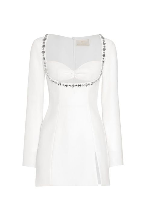 WHITE CELINE MINI EMBELLISHED CREPE MINI DRESS | Monika Dimova | CULT MIA Luxury Outfits Glamour, Sunmer Dresses, White Party Outfit, Celine Dress, Metallic Clutch, Dress Party Night, Normal Clothes, Iconic Dresses, Fashion Tv