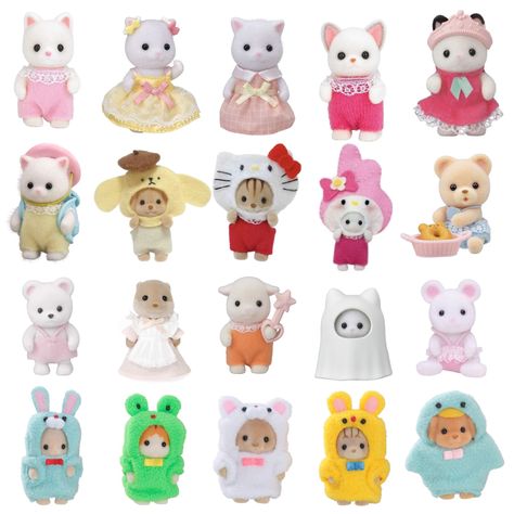 Sanrio Sylvanian Families, Sylvian Family Icon, Hello Kitty Calico Critter, Sylvian Family Aesthetic, Aesthetic Calico Critters, Sylvanian Families Poster, Calico Critters Stickers, Syvilian Families, Sylvanian Families Icon