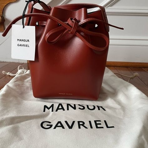 New with tags Mansur Gavriel mini mini bucket bag Bucket Backpack, Mini Bucket Bag, Mini Bucket Bags, Mini Bucket, Mini Mini, Mansur Gavriel, Leather Backpack, Brandy, Bucket Bag