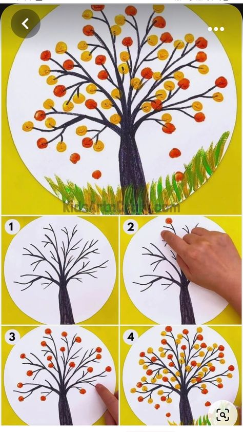 Fall Kids Painting, Painting Activities For Preschoolers, Tree Crafts Preschool, Fingerprint Painting, Autumn Tree Painting, Tree Fingerprint, Tree Painting Easy, Artwork Tutorial, Fingerprint Art