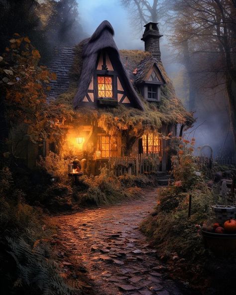 Witch Village Aesthetic, Witches Cottage Aesthetic, Village Witch Aesthetic, Witch Town Aesthetic, House Witch Aesthetic, Witch’s Cottage, Witches Cottage In The Woods, Witch House Exterior, Fall Witch Aesthetic