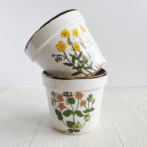 Adorable Vintage Flower Pots | Vintage Home Decor Vintage Pots Plant, Cottage Core Plant Pots, Cosy Garden, Thrift Wishlist, Mcm Home, Homemade Gift Baskets, Vintage Flower Pots, Mcm Decor, Plant Aesthetic