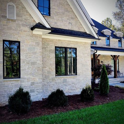 Modern English Country, Stone Exterior Houses, Stone Facade, Stone Masonry, Modern Farmhouse Design, Modern Farmhouse Exterior, House Siding, Exterior Stone, White Brick