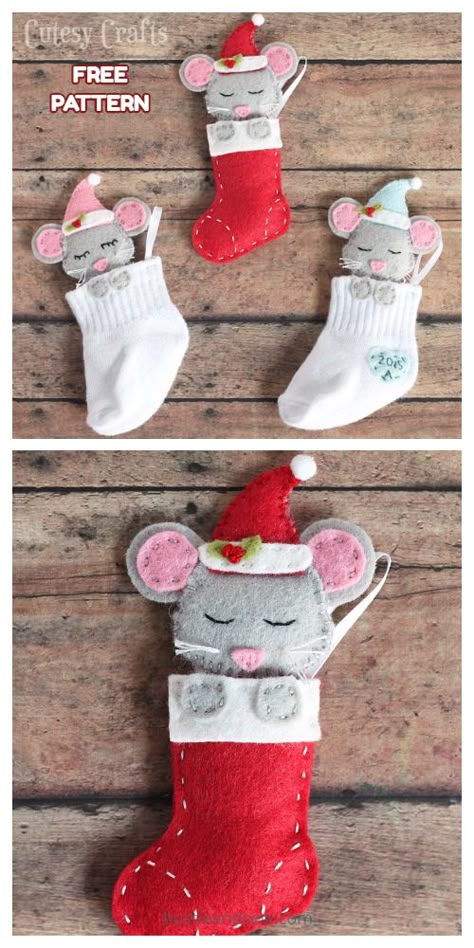 Christmas Mouse Ornament Free Sewing Patterns | Fabric Art DIY Christmas Mouse Ornament Diy, Mouse Felt Ornament, Sock Mouse Diy, Felt Christmas Ornaments Free Patterns, Diy Mouse Ornament, Christmas Animal Crafts, Felt Ornaments Patterns Free Diy Crafts, Free Christmas Felt Patterns, Christmas Mouse Craft