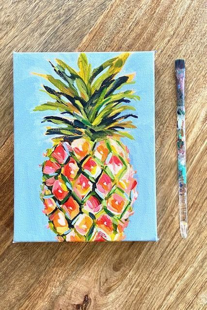 Pineapple Painting Tutorial | Learn How to Paint a Pineapple Step by Step with Acrylic Paint on Canvas | Pineapple Art on Canvas Acrylic Painting Basics, Pineapple Painting, Cuadros Diy, Painting Videos Tutorials, Painting Video, Art Basics, Acrylic Paint On Canvas, Easy Canvas Art, Cute Canvas Paintings