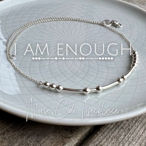 🌟🌟🌟🌟🌟 Empowering!!! When wearing my "I am enough " statement necklace I get an overwhelming feeling of calmness and serenity. I actually do not even feel the weight of the necklace, but I certainly feel the healing, vibrant, loving energy that is emitting from it. I enjoy the replenishment my soul is enjoying when wearing my "I AM ENOUGH " necklace 💕💕💕 -Julianna B. Get yours today: https://www.trishaflanagan.com/products/i-am-enough-morse-code-necklace Code Morse, Morse Code Necklace, Handmade Jewelry Tutorials, I Am Enough, The Necklace, Morse Code, Polish Silver, My Soul, Jewelry Tutorials