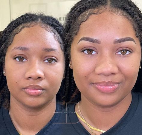 Perfect Microblading Eyebrows, Arch Eyebrows Black Women, Medium Arch Eyebrows, Nano Combo Brows, Ombre Brows Before And After, Combo Brows Microblading, Hybrid Brows, Arch Eyebrows, Arched Brows