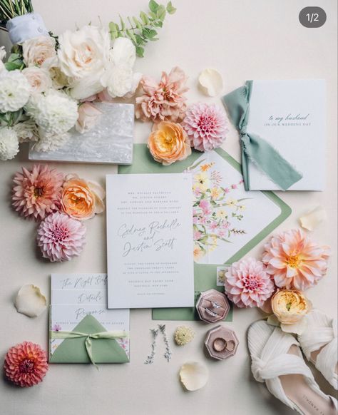 Flat Lay Ideas Wedding, Flat Lay Ideas, Husband Day, Wedding Flat Lay, Pastel Wedding Theme, Wedding Flower Guide, Garden Theme Wedding, 2025 Wedding, Flower Guide