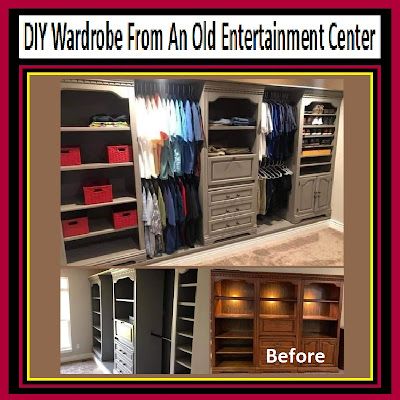 DIY Wardrobe From An Old Entertainment Center Entertainment Center Repurpose Closet, Closet Entertainment Center, Diy Entertainment Center Repurpose, Repurposed Entertainment Center Ideas, Old Entertainment Center Repurpose, Tv Armoire Repurposed, Repurposed Entertainment Center, Condo Makeover, Armoire Repurpose